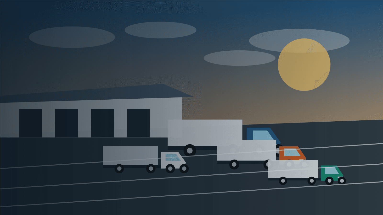 Fleet operations yard with trucks staged for work